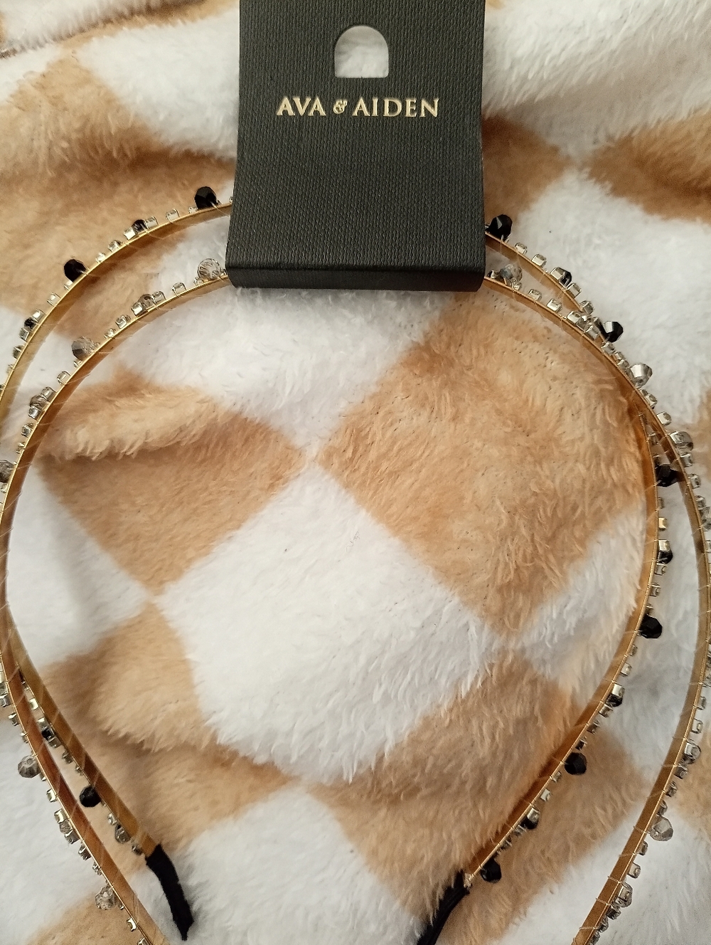 Ava & Aiden Gold Headbands with Black and Clear Beads